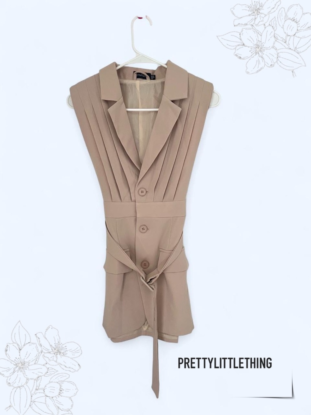 PrettyLittleThing Tan Belted Blazer